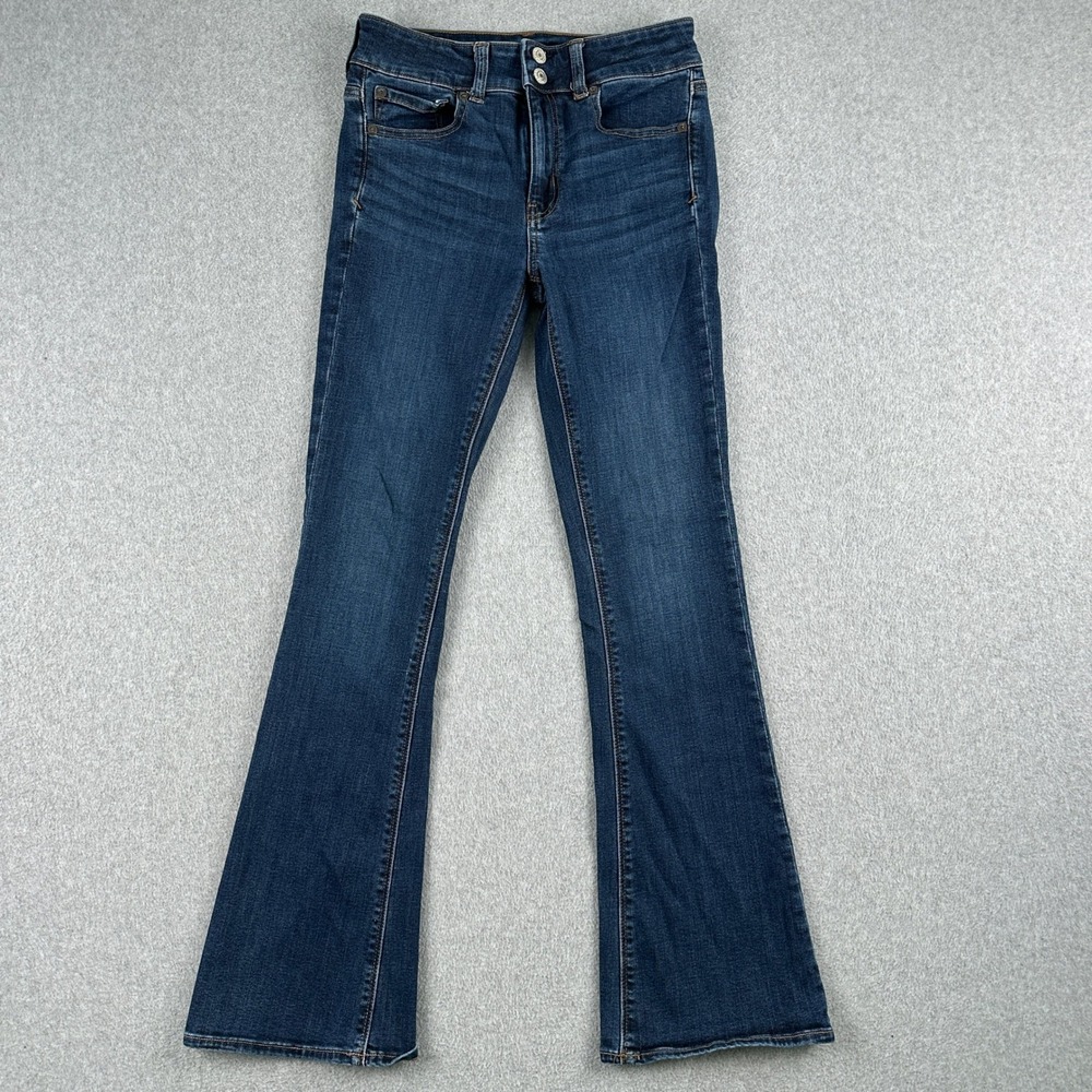 American Eagle Jeans Women 4 Blue Hi-Rise Artist Flare Super‎ Stretch Dark Wash
